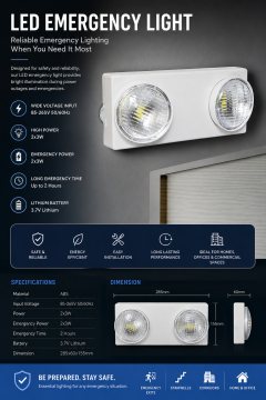 LED Emergency Light with ABS Housing and 2x3W Power
