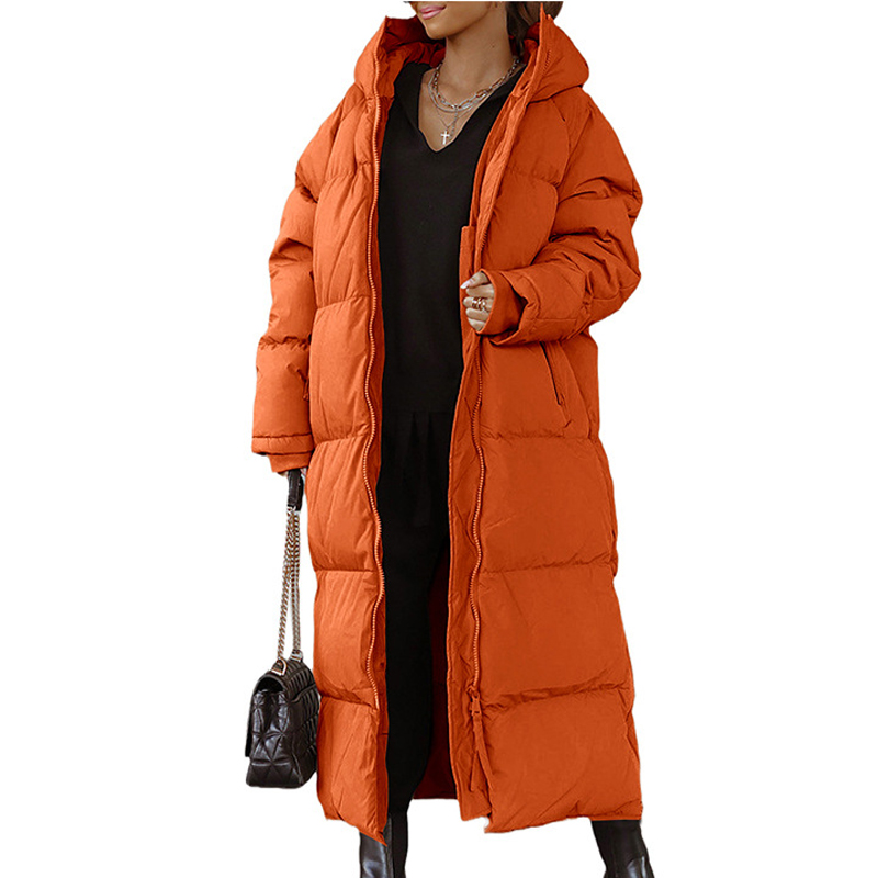 hooded solid color long cotton coat