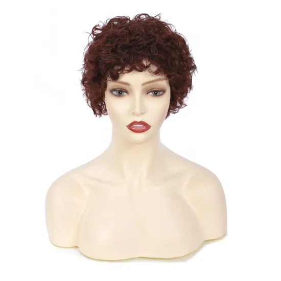 Pixie Cut Machine Made Wigs Short Human Hair Wigs for Black Women Short Curly Black Ladies Wigs 99J# Color