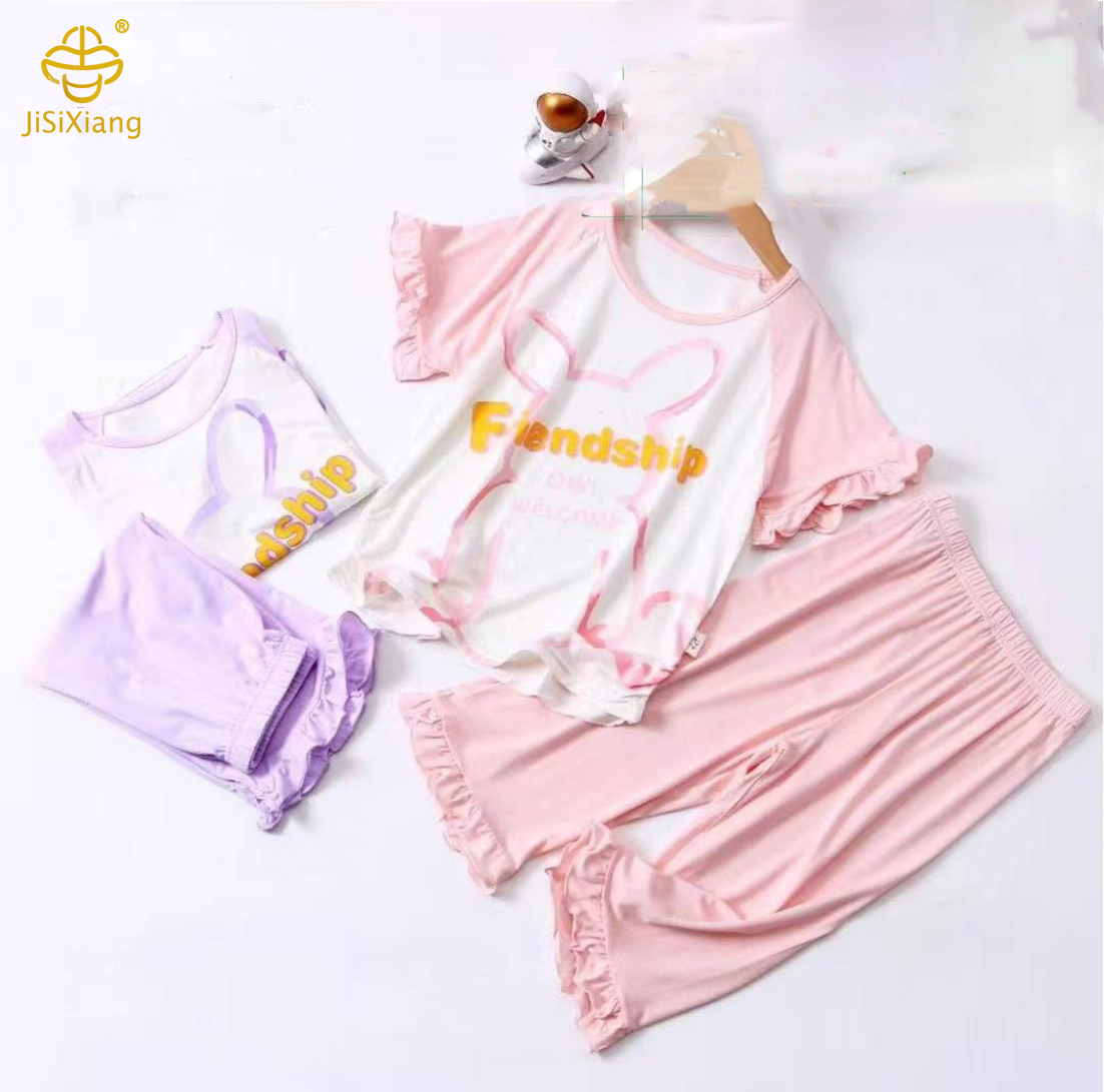 Cartoon Girl Bear Printed Short Sleeve Set