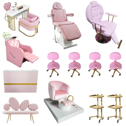 Modern Spa Hair Salon Equipment Package - Pink Beauty Salon Furniture Set