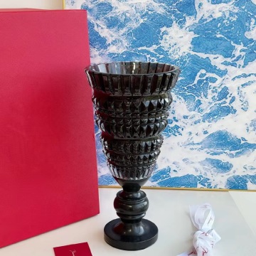 France Luxury Crystal Glass Vase - Black Elegant Jardiniere for Home Decor & Parties