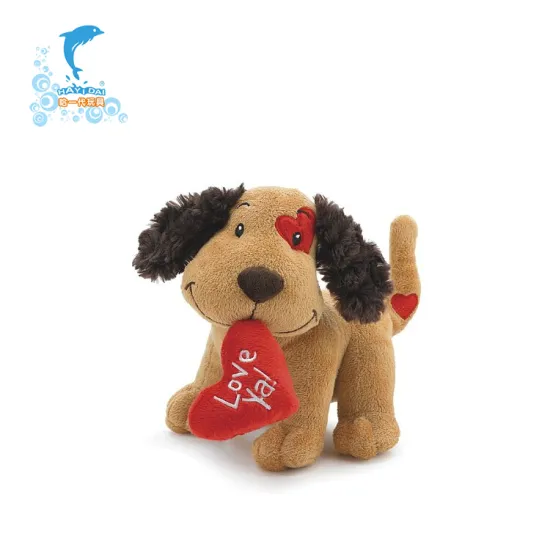 Customized plush valentine soft dog toys with heart