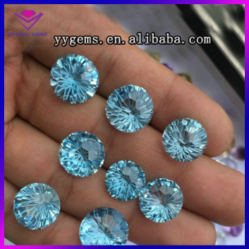 Natural blue topaz crystal 10mm firework cut Aquamarine quartz round