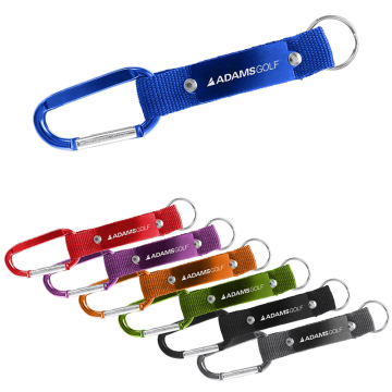 Promotionele polyester karabijns sleutelhanger met metalen plaat: op maat gemaakte opdrukoptie