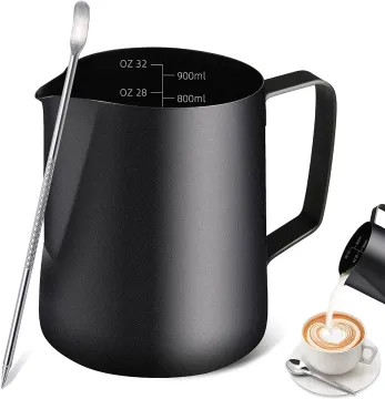Stainless Steel Household Milk Coffee Cup with Measurements and Art Pen for Cappuccino, Latte, and Milk Frothing