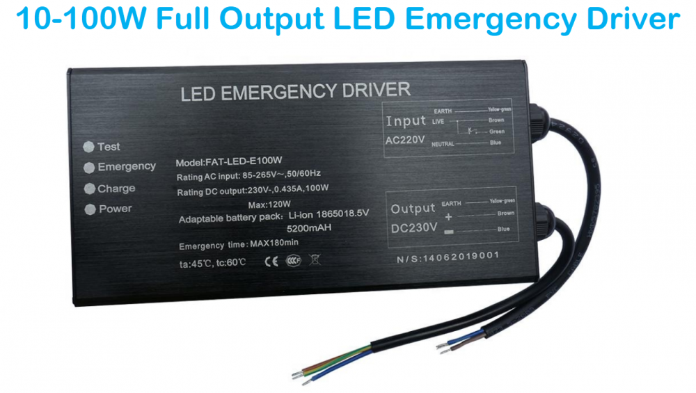 Controlador de emergencia LED de 10-100W para luminaria LED
