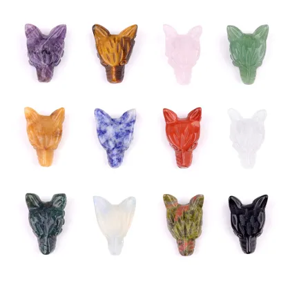Gemstone Engraved Wolf Pendant Ornament Natural Stone 1.0Inch Wolf Head Handmade Craved Animal Ornament