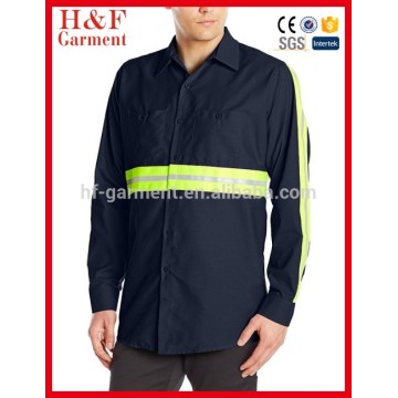 fluorescent fabric Long sleeves men work shirts with reflective trim