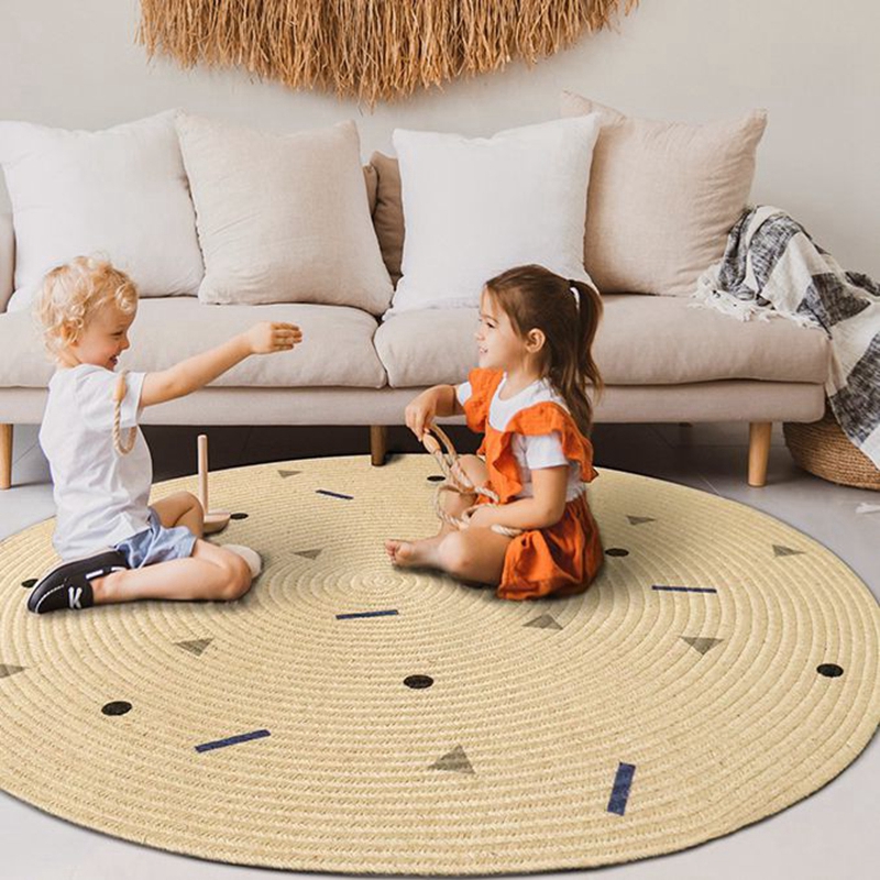 Eco-friendly natural hemp Jute printed round play mats for baby Kids children