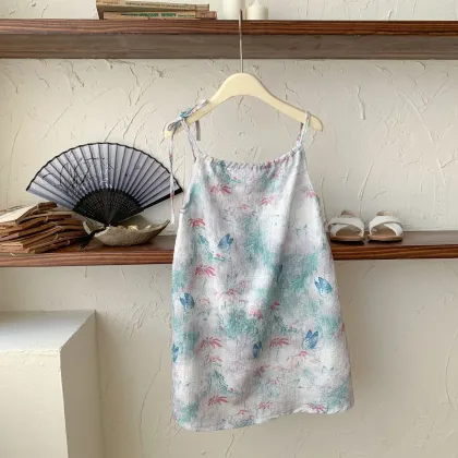 Stylish Thin Breathable Camisole Skirt and Beach Princess Chinese Ink Wash Dress for Children