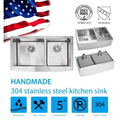 Apron Sink 35 Inch Best Handmade Stainless Steel Double Sink Supplier