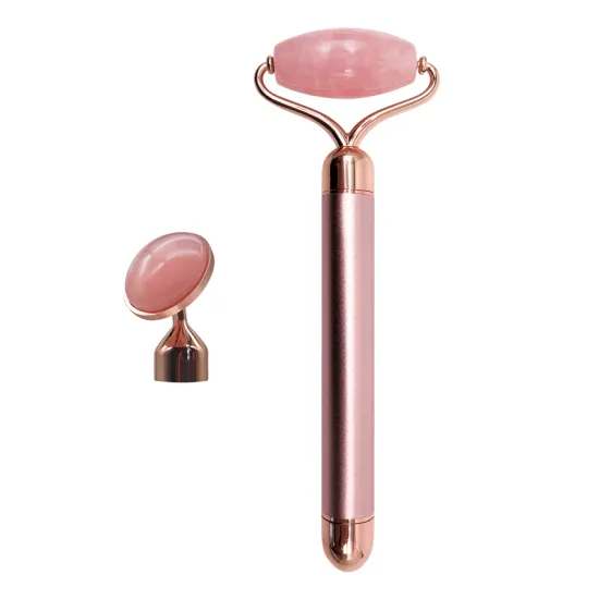 High-Quality 24K Gold Beauty Bar: 100% Natural Stone Rose Quartz Facial Vibrator & Jade Roller for Luxurious Skincare Experience