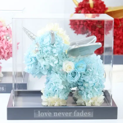 2022 Wholesale Unicorn Eternal Flower Rose Bear Preserved Flower Gift Box