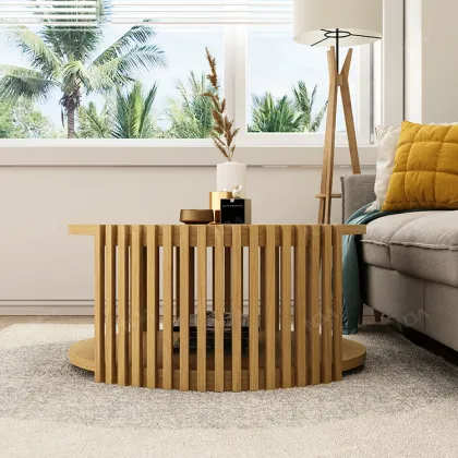 Modern Round Solid Wood Coffee Tea Table for Home Living Room