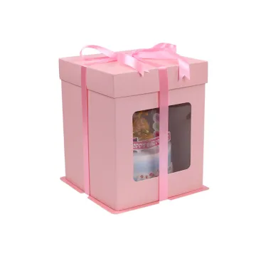 Custom Pink Big Birthday Cake Boxes with Window