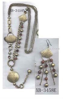 fashion metal chain and CCB beads pendant necklace with earring jewelry set