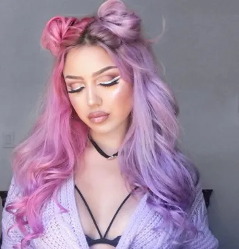 Sunlight body Wavy Half Pink and Half Purple Synthetic Lace Front Wigs for Women Middle Part Cosplay synthetic fiber hair wig