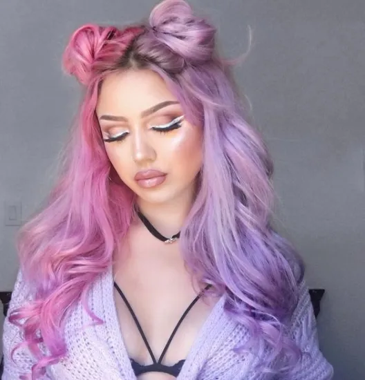 Sunlight body Wavy Half Pink and Half Purple Synthetic Lace Front Wigs for Women Middle Part Cosplay synthetic fiber hair wig