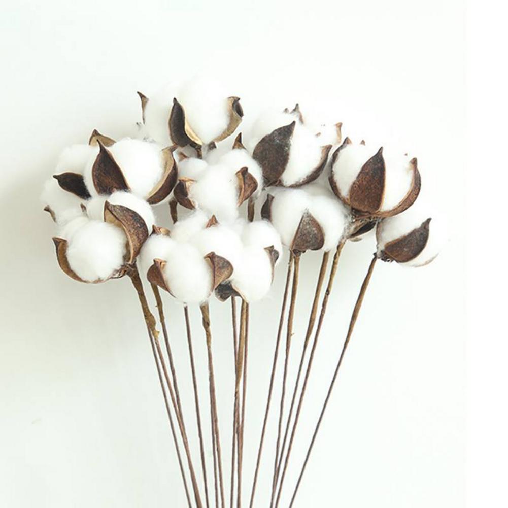 10Pcs Naturally Dried Cotton Flower Artificial Plants Floral Short Branch For Wedding Party Decoration Fake Flowers Home Decor