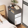 White Bedside Table Drawer Bedside Cabinet with Wheels Wooden Narrow Cabinet Bedroom Living Room Movable Storage Cabint Side Cab