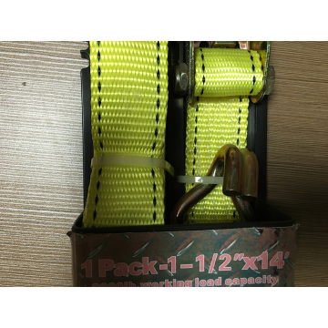 Packaged Aluminum Handle Ratchet Tie Down Yellow Lashing Strap with 3000KGS