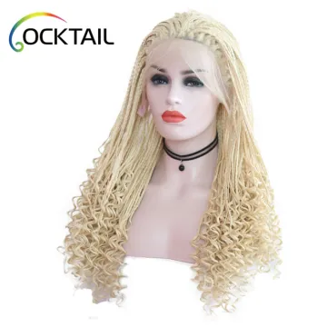 mixed colors blonde lace front crochet african braided wig for black women factory wholesale small box braid wig with baby hair