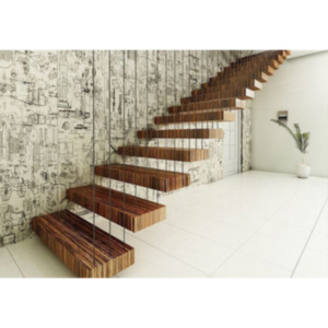 Solid wood walnut treads indoor floating staircase stair