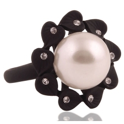 Gun black metal faux pearl ring