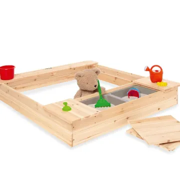 Large Unisex Wooden Waterproof Sandpit with Benches and Storage Buckets