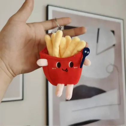 Cute Fries Burger Plush Keychain Toy