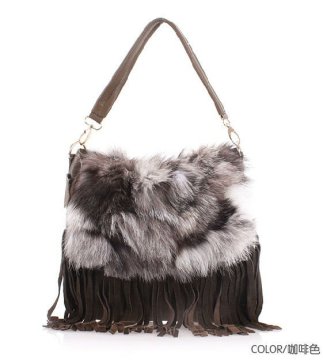 2012 elegant rabbit fur genuine leather lady handbag with tassels G7021