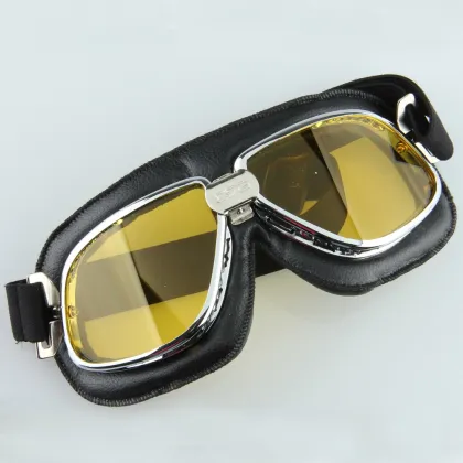 POSSBAY Yellow/Silver Lens Vintage Glasses for Harley Motorcycle Helmet Goggles Scooter Glasses Pilot Cruiser Steampunk