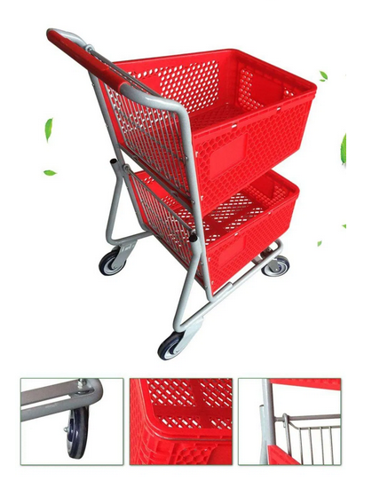 Two Layers Metal Shopping Basket Trolley