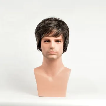 Aishili high quality cheap short brown heat resistant kinky straight bob hair synthetic wigs for man