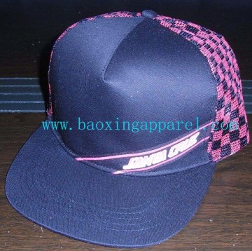 flat peak hat in cotton mesh with open back