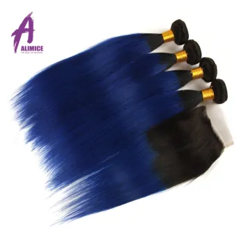 Ombre Color 1B Blue Straight Wave Hair, Wholesale Raw Remy Virgin Human Hair Weaving