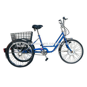Electric Tricycles, Made in China, Motor in Front Wheel, Large Basket in Rear
