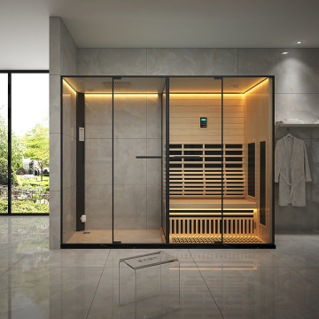 Fashion Indoor Wooden Dry Infrared Sauna and Wet Steam Shower Combined Room