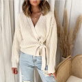 Lantern Sleeve Wrap VNeck Sweater Pullover