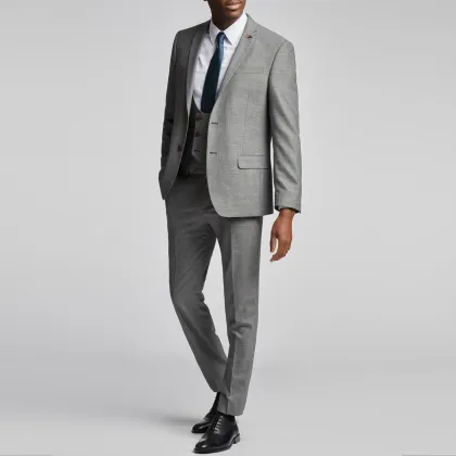 Gray Slim Textured Wool 3 Piece Suit for Men - Formal Wedding Groom Business attire