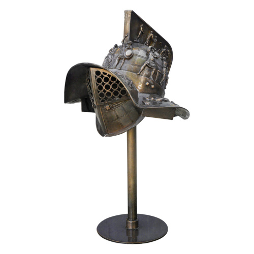 Roman Bronze Helmet Sculpture Patina and Stand Display