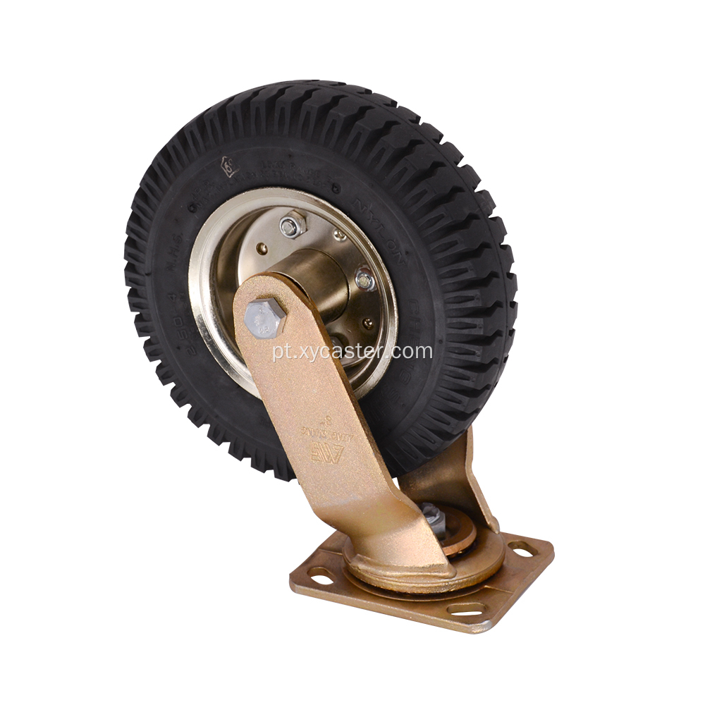 Roda giratória pneumática de borracha fixa de 8 polegadas
