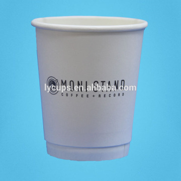 8oz gilt printing take away double walled pe paper coffee cups with lids