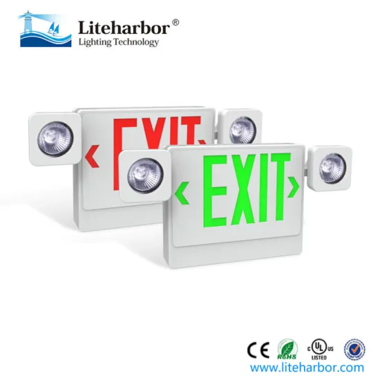 led or incandescent 120/277VAC Exit & Emergency Light Combo with abs housing
