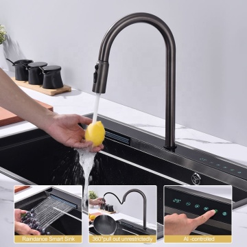 Smart AI-Driven 304 Bowl Undermount Stainless Steel Apron Handmade Waterfall Kitchen Sink