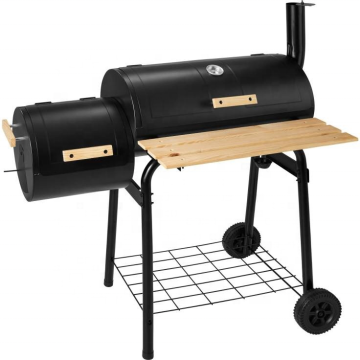 Black Charcoal Grill Barbecue BBQ Trolley with Chimney Grill Offset Smoker and Side Table