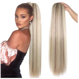 Long Kinky Curly Ponytail Synthetic Drawstring Ponytail 24/30/32Inch Chip-In Hair Extension Organic Clip-in Wrap Around Ponytail