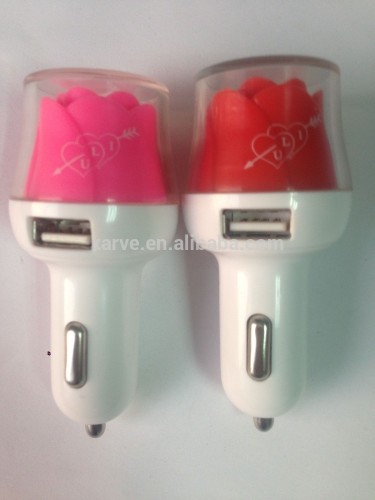 Newest 5V 2.6A dual USB light Car charger with rose Pattern