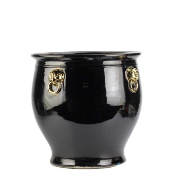 Pure Black Color Gold Trim Porcelain Planter RZFH10-D